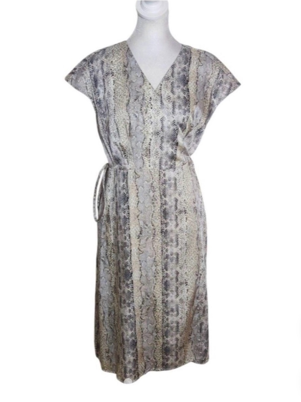 The Limited Neutral Snake-Print V-Neck Maxi Dress in Beige and Gray